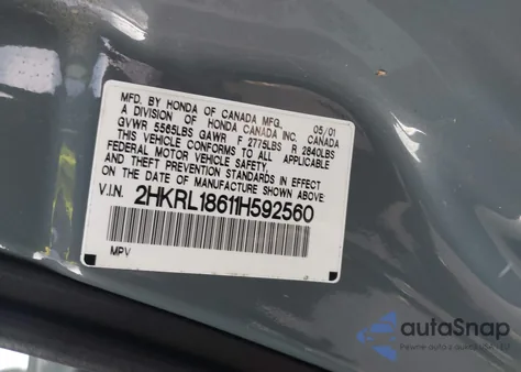 2001 Honda Odyssey Ex z USA, uszkodzony, nr VIN 2HKRL18611H592560